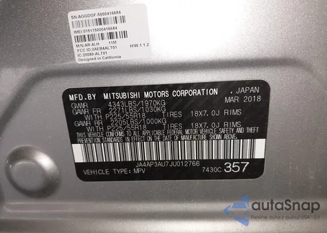 2018 Mitsubishi Outlander Sport 2.0 Le из США, поврежденный, VIN JA4AP3AU7JU012766